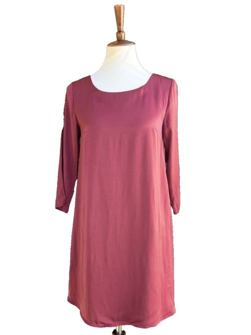 Tart Collections Burgundy Satin Shift Dress XS | Long Sleeve | Boho | Holiday |